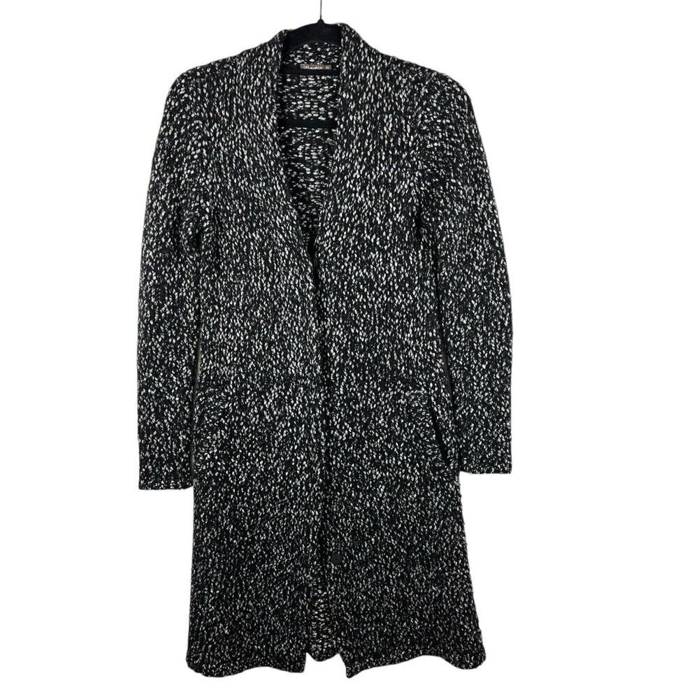 J.McLaughlin Sweater Women's Size XS Black White Marled Knit Long Cardigan Wool